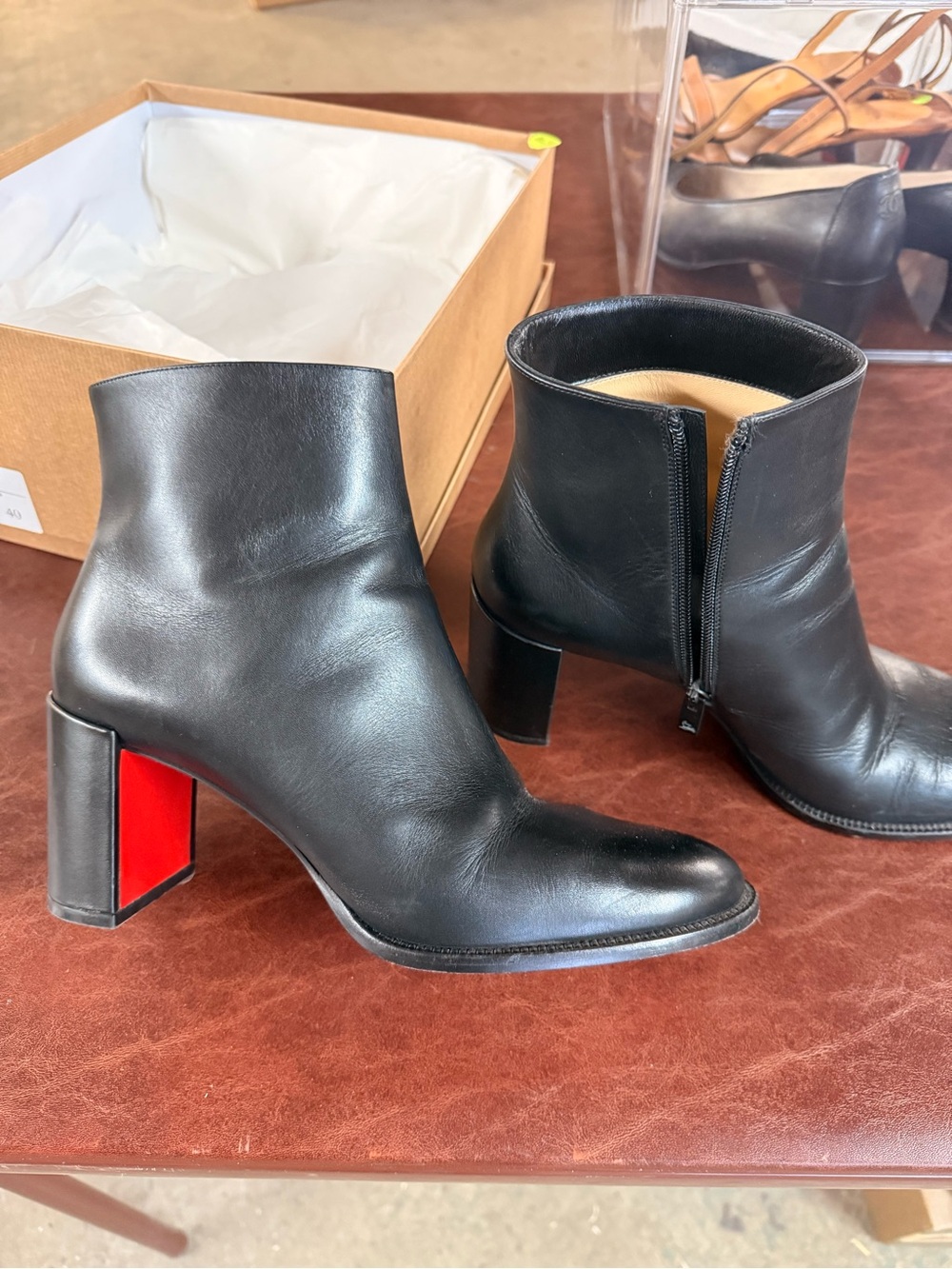 Black Leather Louboutin Adoxa 70 Ankle Boots.